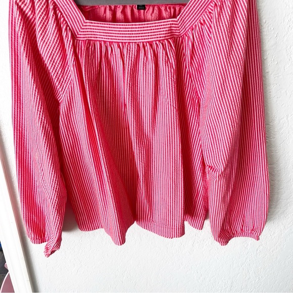 J. Crew Top Women's XL Red Square Neck Knit Seersucker Preppy Coastal AW133 - Picture 4 of 8